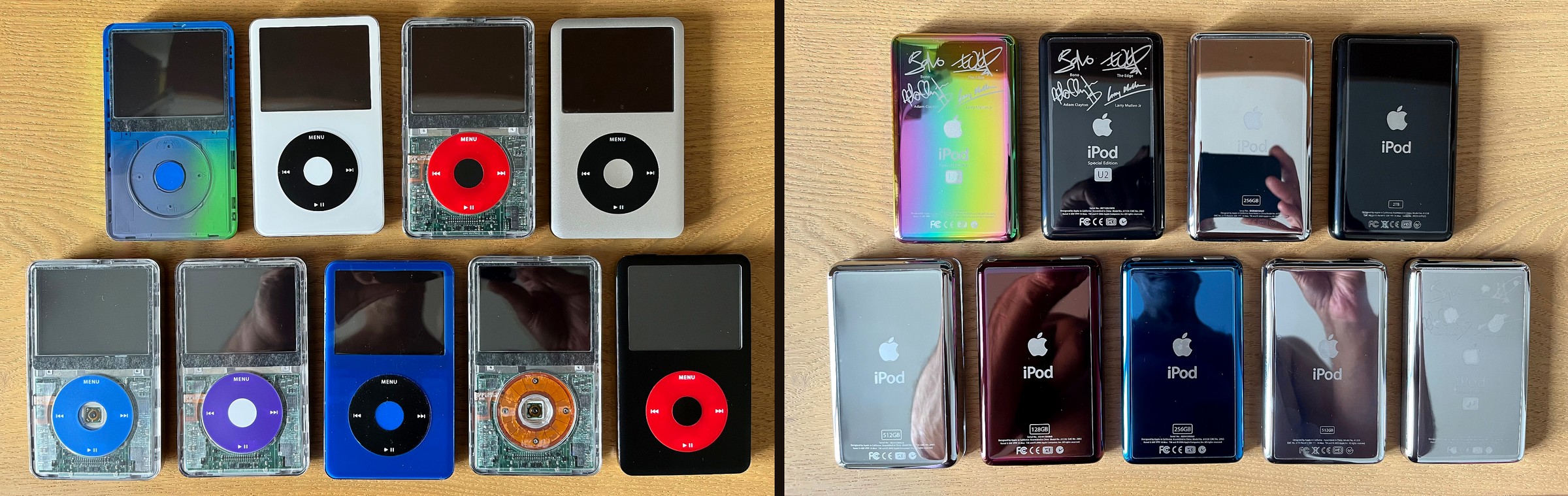 Collection d'iPod Classic personnalisés — façades et coques de différentes couleurs